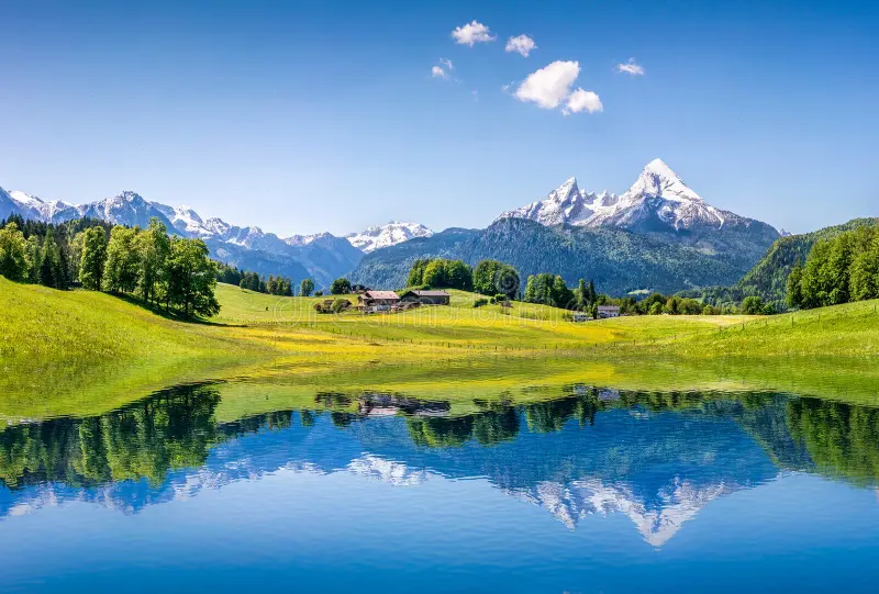Idyllic Summer Landscape Clear Mountain Lake Alps 45054687